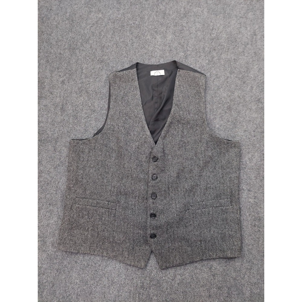 Kirrin Finch Wool Vest Mens 3XL Gray Herringbone 5 Button Waistcoat Italy Tweed